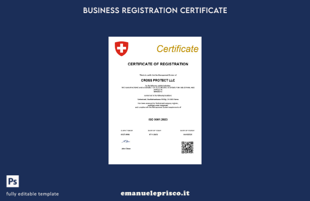 certificato di registrazione aziendale svizzero in stile verificato Modello Word